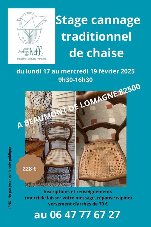 Stage cannage traditionnel de chaise - 3jours_Beaumont-de-Lomagne