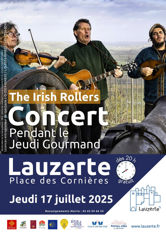 Affiche concert Irish Rollers Lauzerte 17 juillet