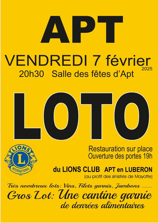 Loto organise par le lions club Apt en Luberon au profit des sinistres de Mayotte_Apt