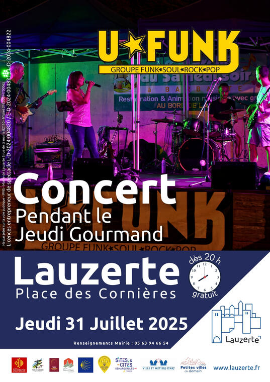 Affiche concert U Funk Lauzerte 31 juillet