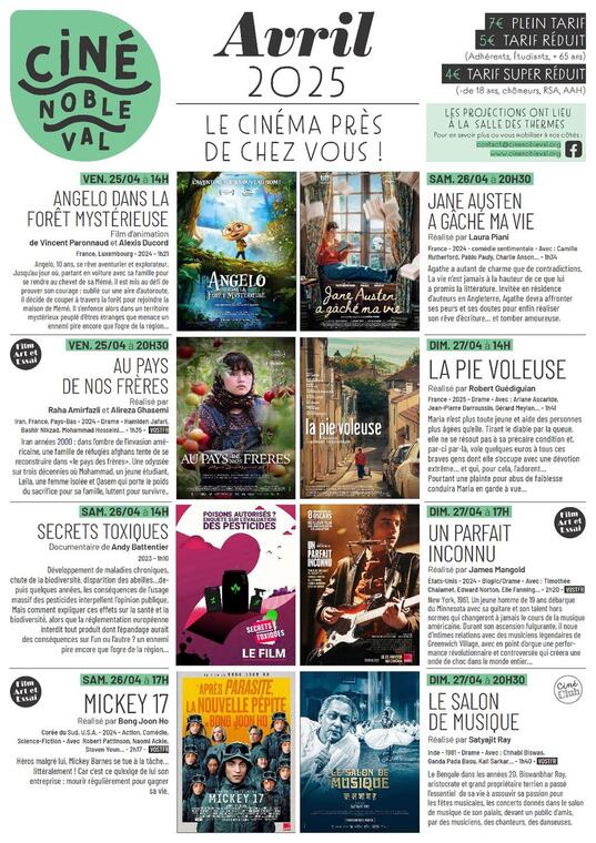 Programme Ciné Noble Val - Avril 2025_Saint-Antonin-Noble-Val