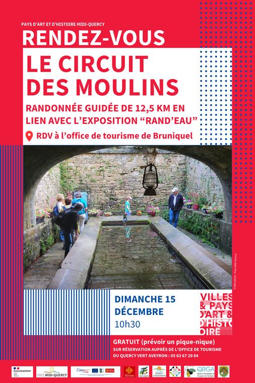 Randonnée guidée "Le circuit des moulins" en lien avec l'exposition "Rand'Eau"_Bruniquel