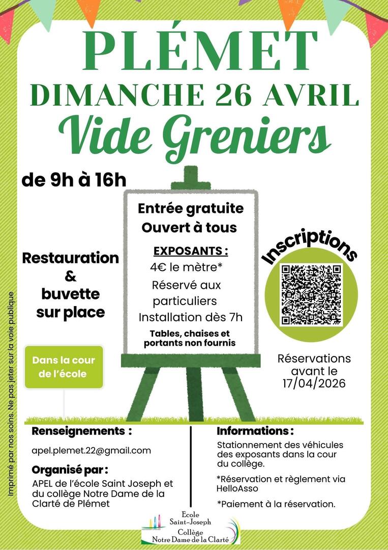 Vide grenier - 26 avril 2026 - Plémet