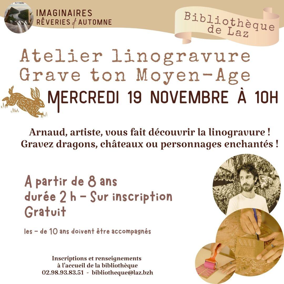 Atelier linogravure avec l'artiste Arnaud Rochard