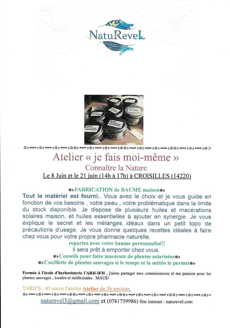 Atelier BAUMES 8 et 21 juin