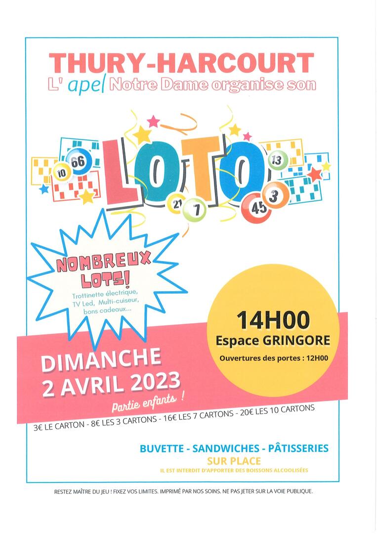 Loto organisé par l'Apel de Notre Dame