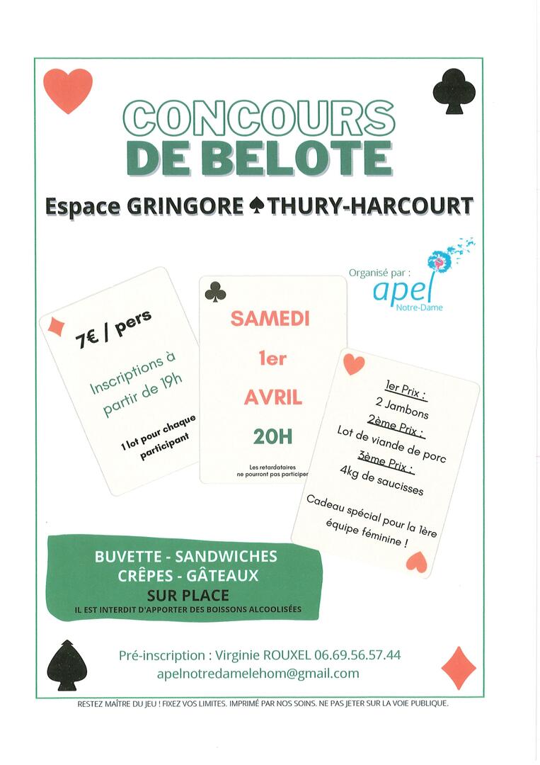 Concours de Belote organisé par l'Apel de Notre Dame