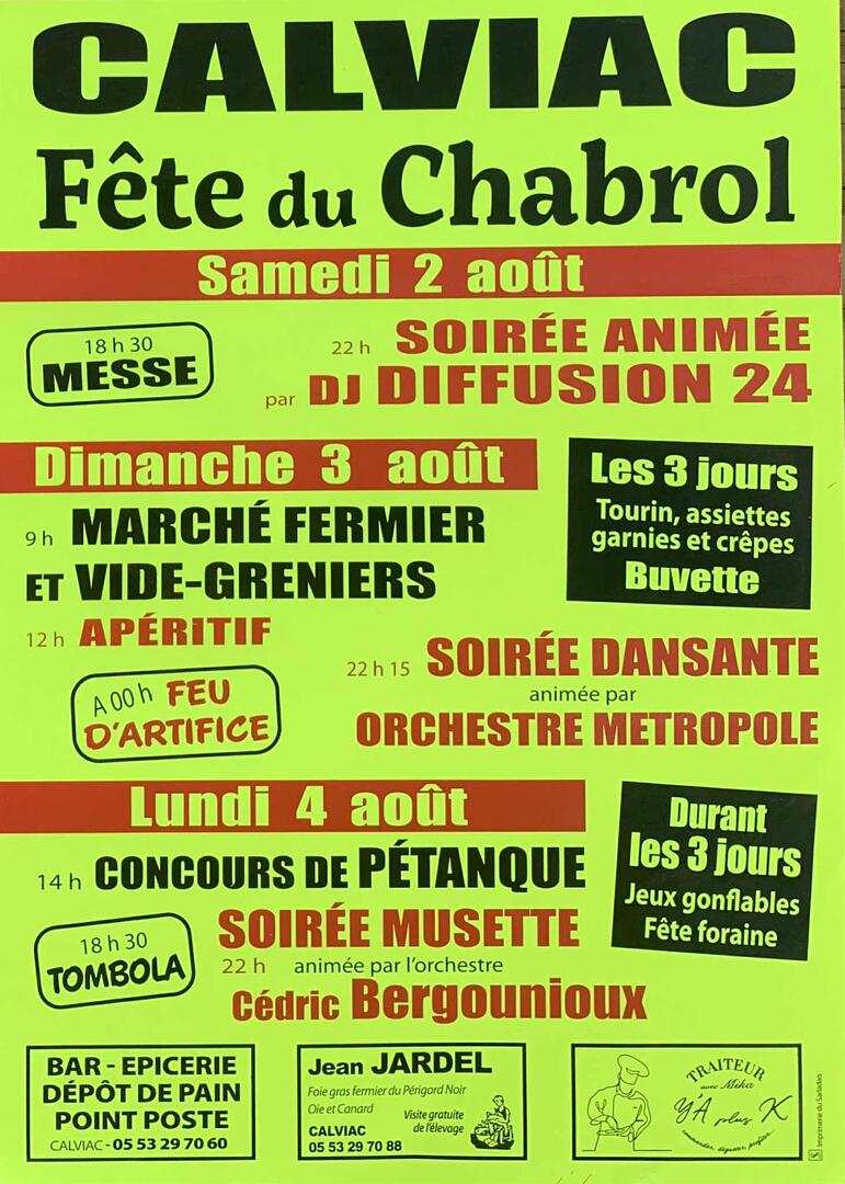 Fête du chabrol Calviac 2-3-4 Aout 2025