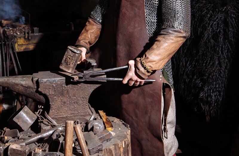 Viking forge weapon sword man warrior clothe fire