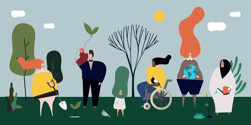 Diverse people in nature illustration