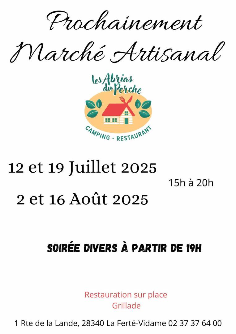 marché artisanal les abrias 12 et 19 juillet 2 et 16 août
