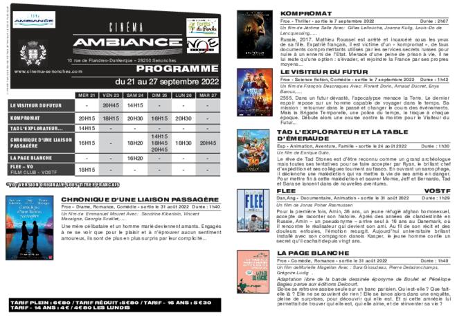 prog cinéma du 21 au 27 septembre