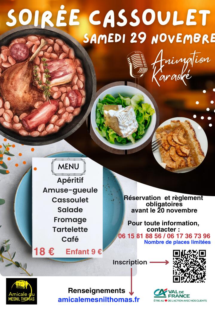 soirée cassoulet le mesnil thomas 29 novembre
