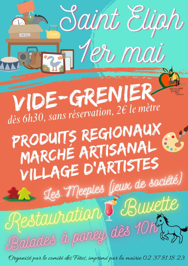 Turquoise Orange Abstrait Coup de Pinceau Vide-grenier Brocante Soldes Affiche - 1