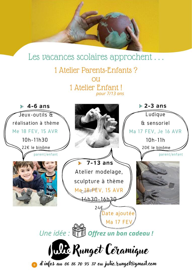 Ateliers enfants et parents-enfants Janvier à Avril