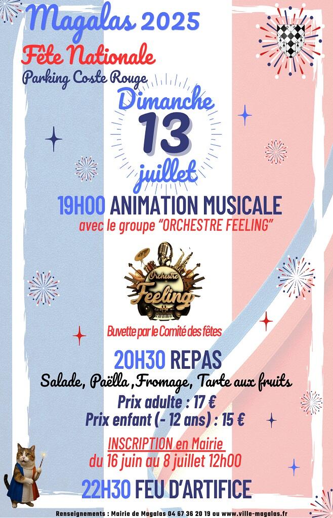 Affiche Évènement Fête Nationale du 14 Juillet Simple Illustré Bleu Blanc Rouge - 1