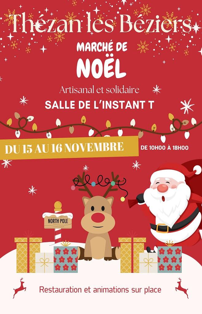 Affiche Marché de Noël illustratif rouge blanc - 1