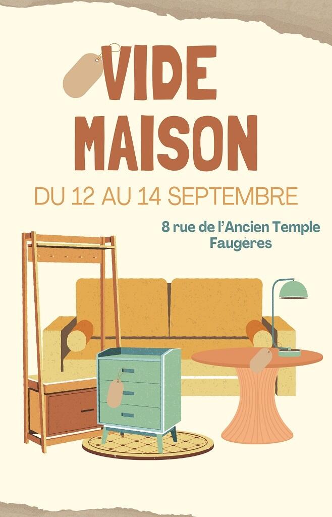 Affiche flyer vide grenier marché aux puces brocante vente meubles seconde main illustratif vintage beige marron - 1
