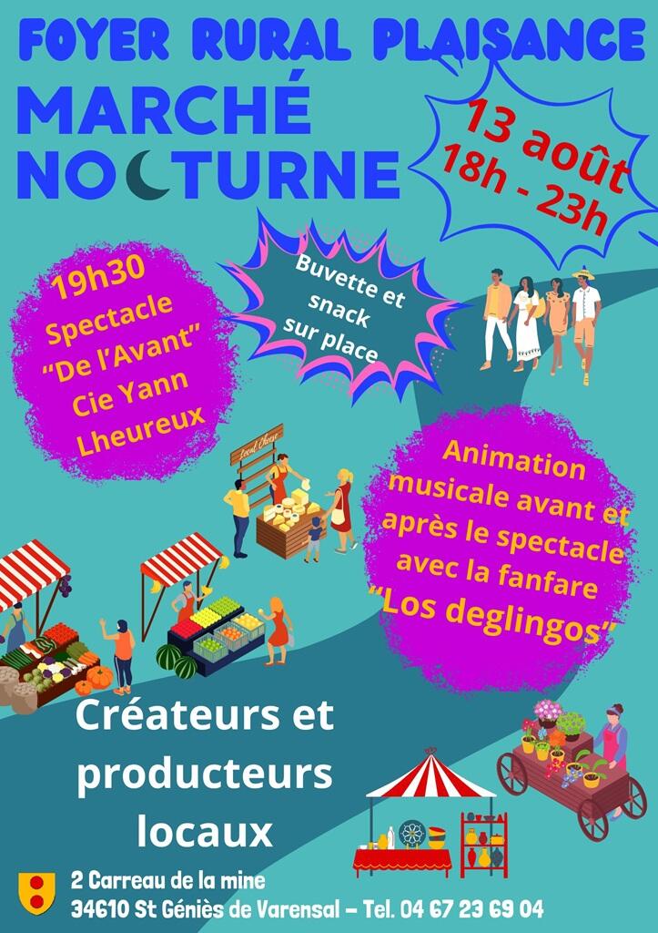 Bleu Jaune Rose et Vert Illustratif marché nocturne Affiche - 1