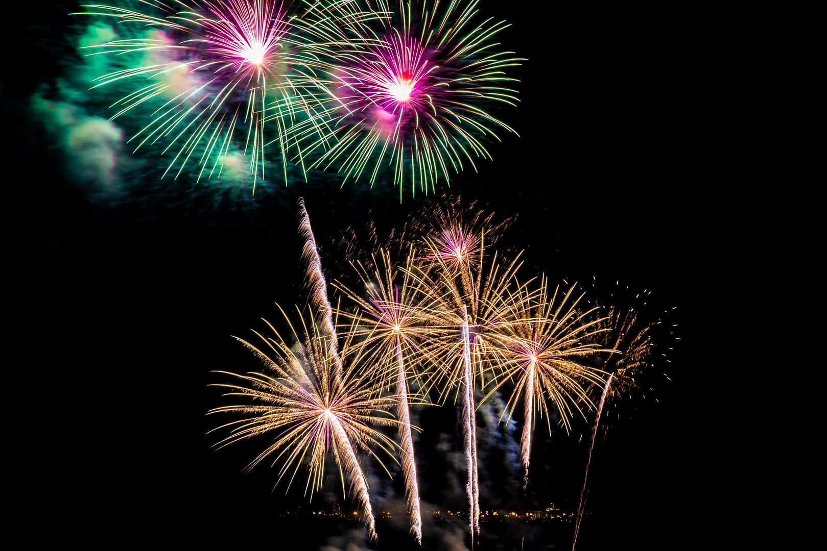 Beautiful colorful firework display at night for celebrate