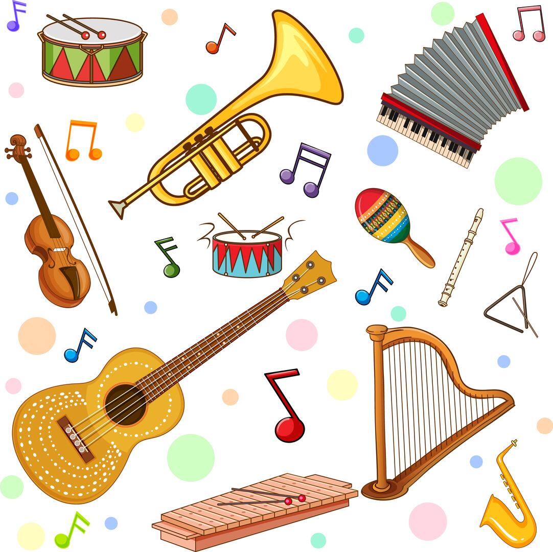 Different music instruments seamless pattern