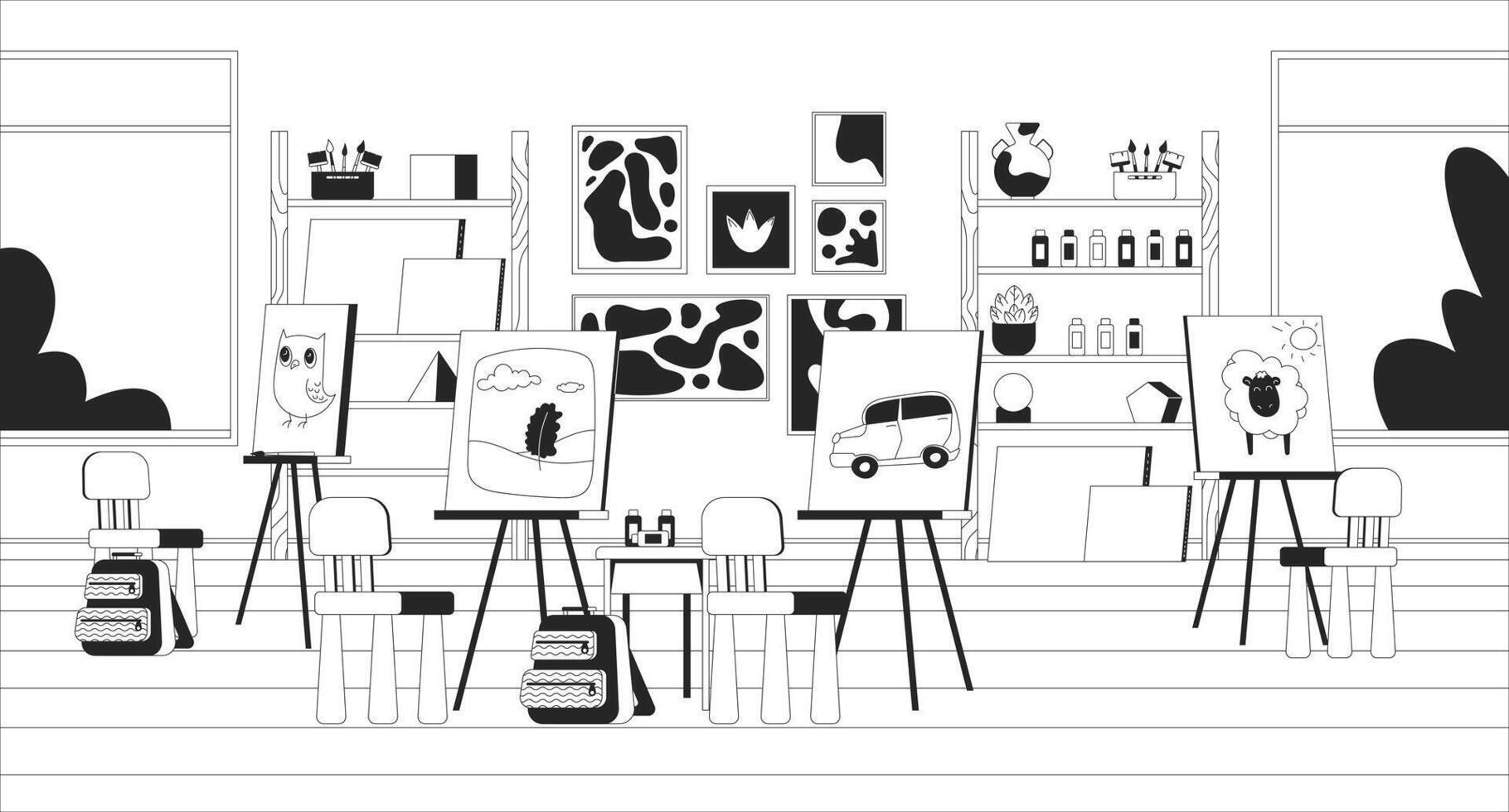 49576911-chevalets-art-studio-noir-et-blanc-ligne-illustration-toile-la-peinture-classe-2d-monochrome-toile-de-fond-prescolaire-salle-de-classe-dessin-lecon-meubles-ecole-piece-atelier-salle-de