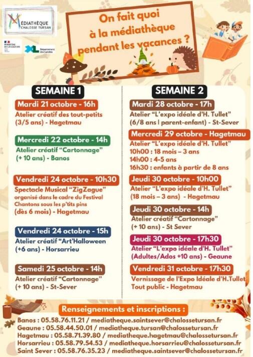 Ateliers Vacances Toussaint Médiathèque Chalosse Tursan