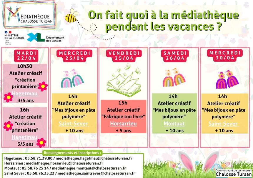 PROGRAMME VACANCES PRINTEMPS MEDIATHEQUE 2025