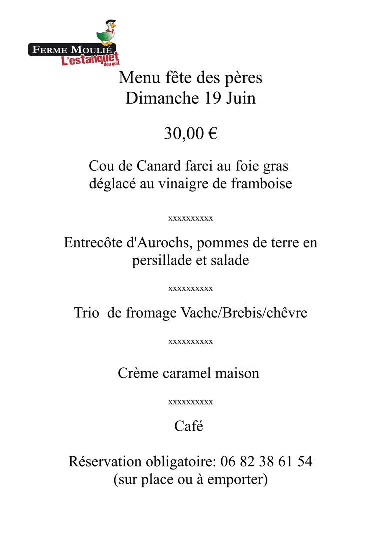 menu fête des Pères