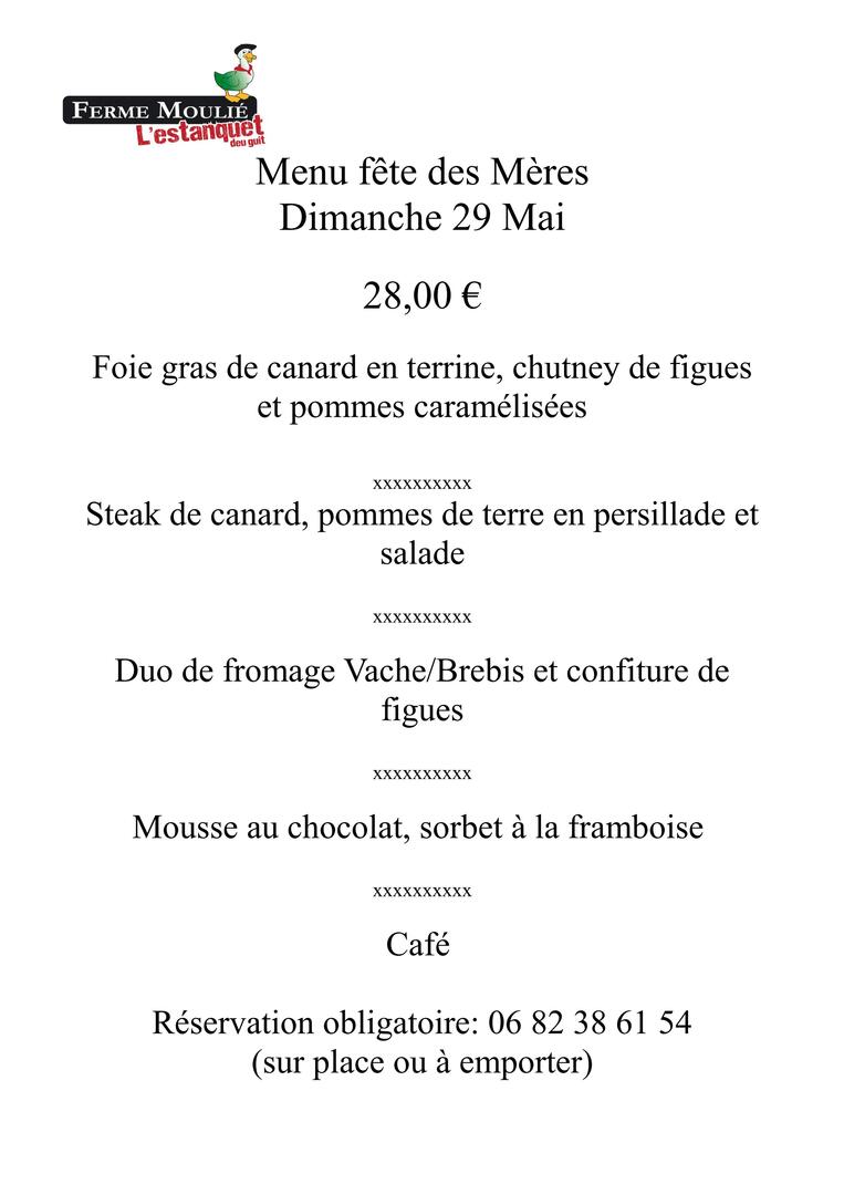 menu fête des mères
