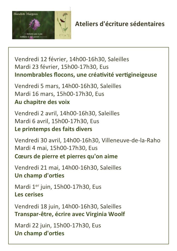 Liste des prochains ateliers