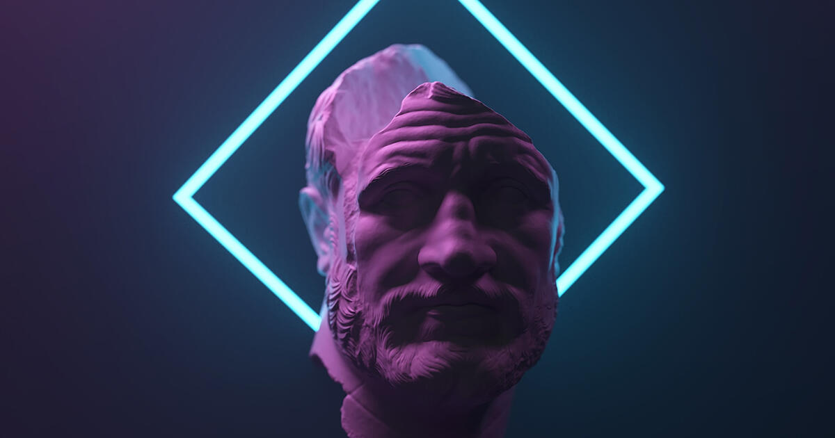 antique statue in neon light