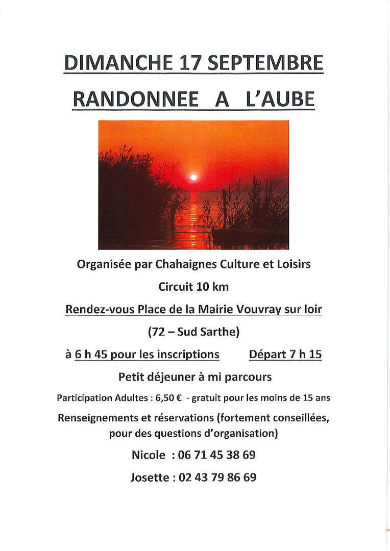 Randonnée à l'aube Chahaignes Culture et Loisirs