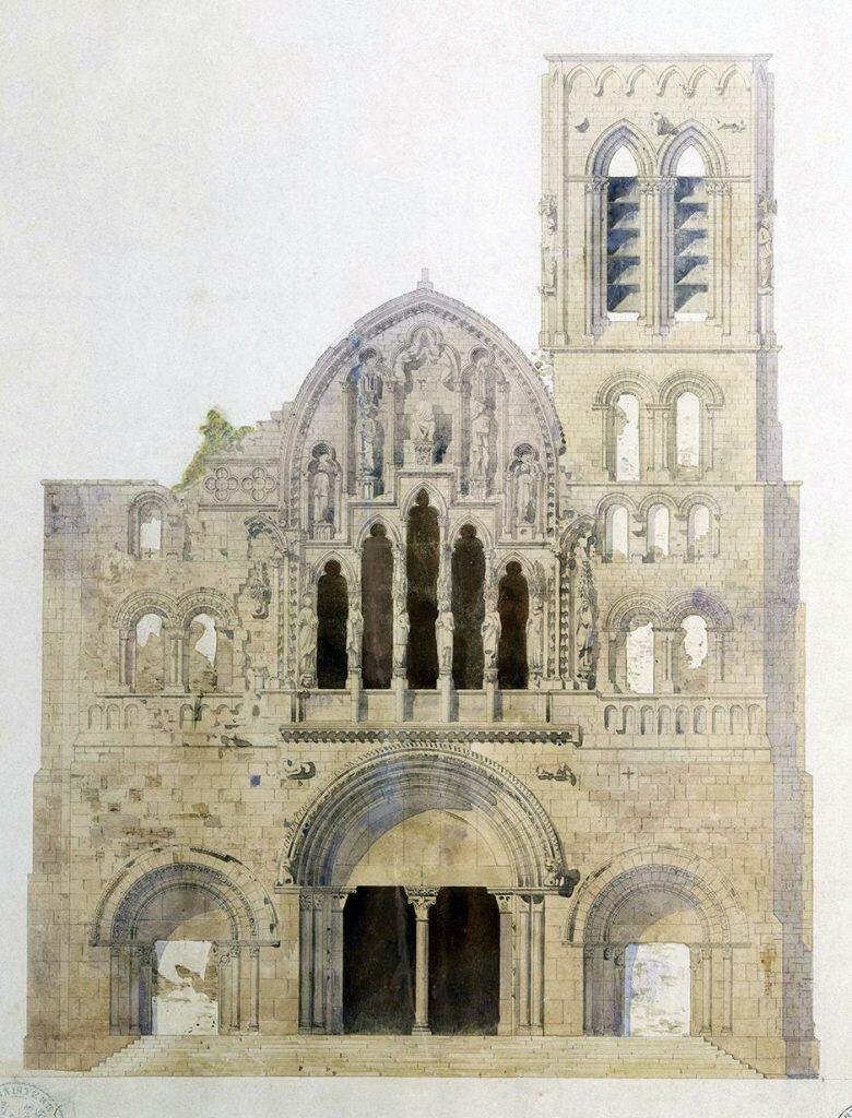 Viollet-le-Duc-Releve-aquarelle-de-la-facade-de-la-Madeleine-de-Vezelay_MAP-2-780x1024