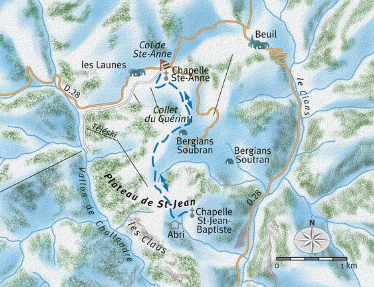 Carte rando raquettes Plateau St Jean