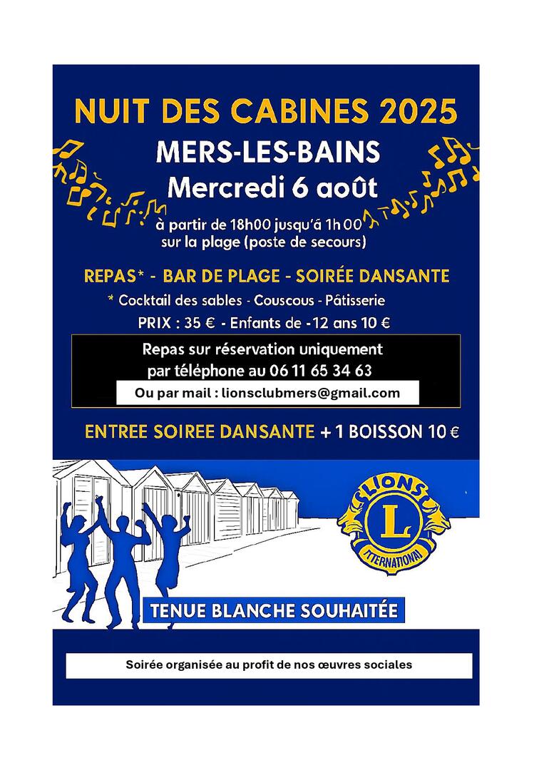 Affiche LIONS NUIT DES CABINES DU 6 AOUT 2025