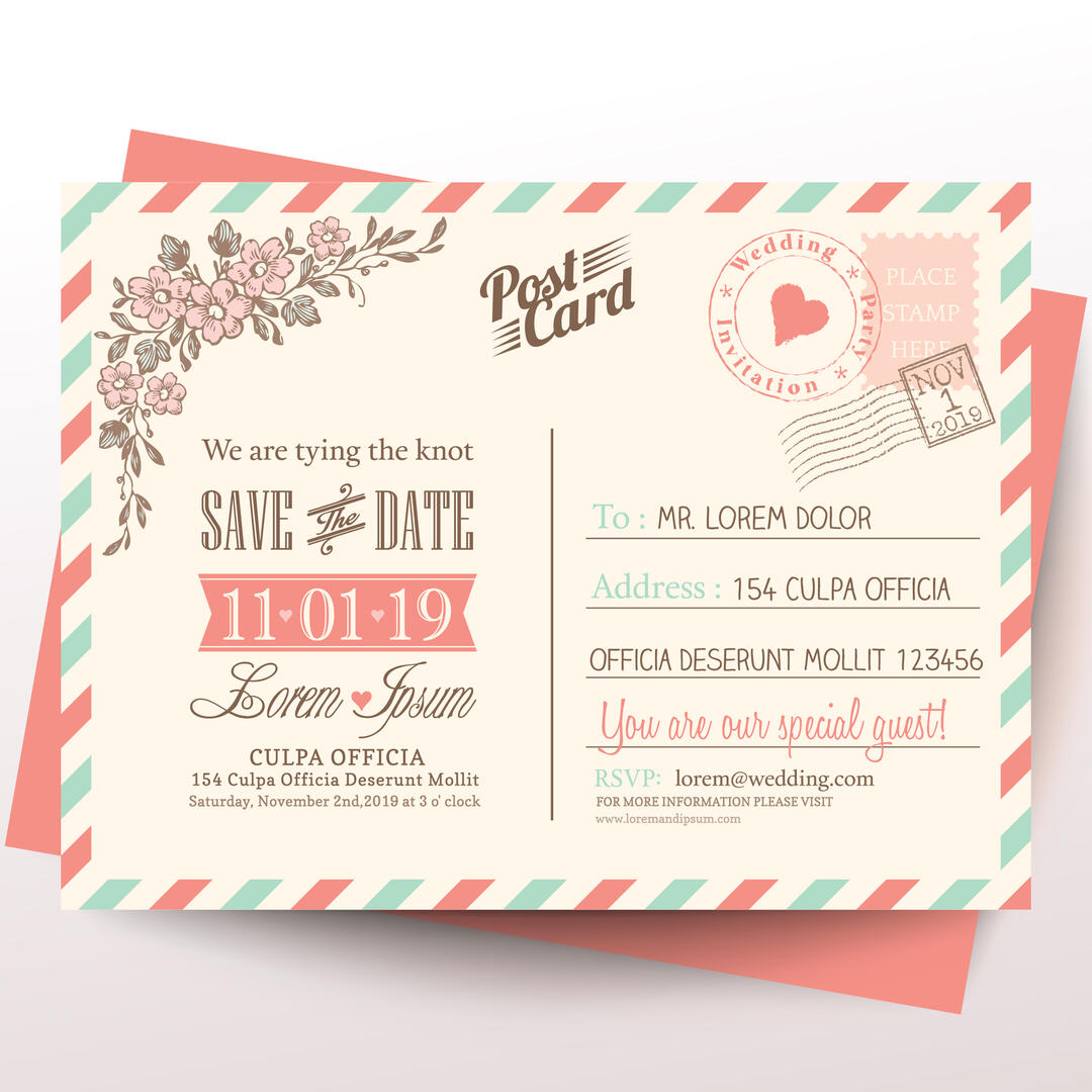 Vintage postcard wedding invitation background