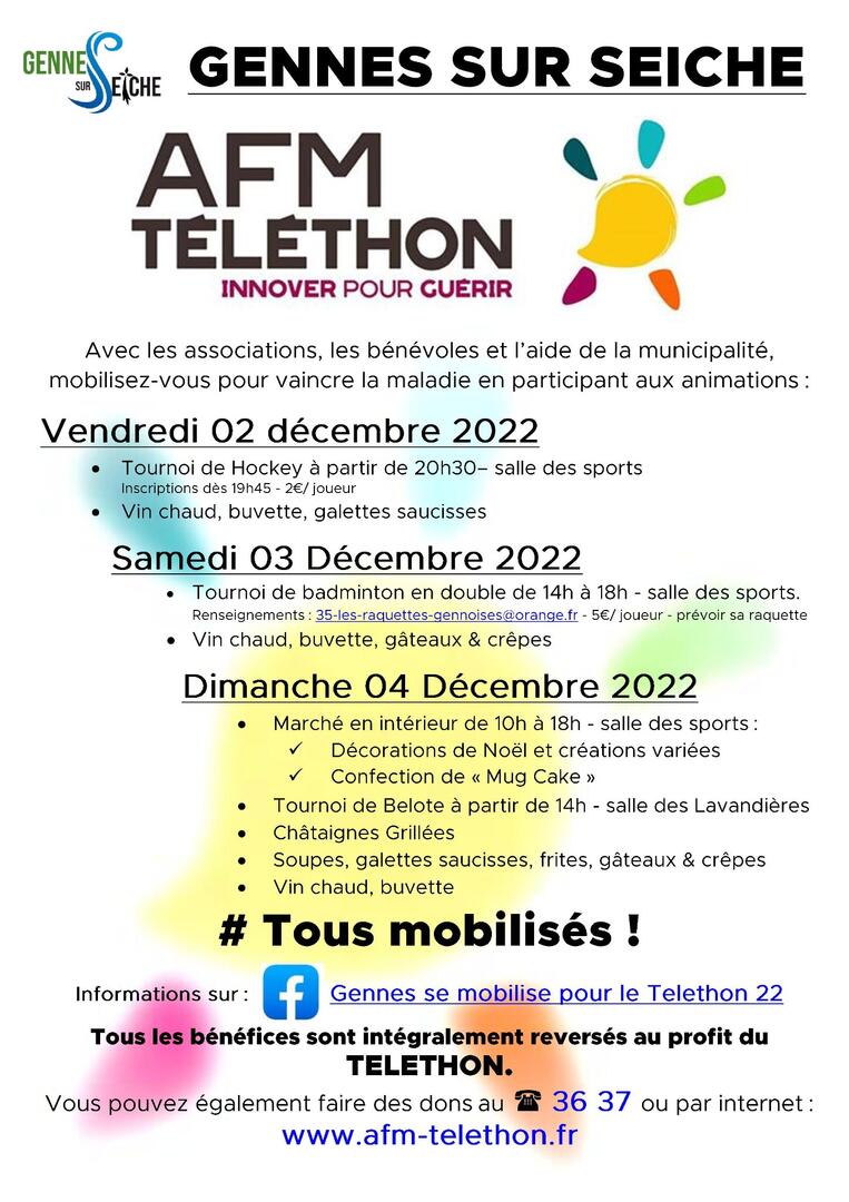 Animations Téléthon Gennes-sur-Seiche 2 3 4 Décembre