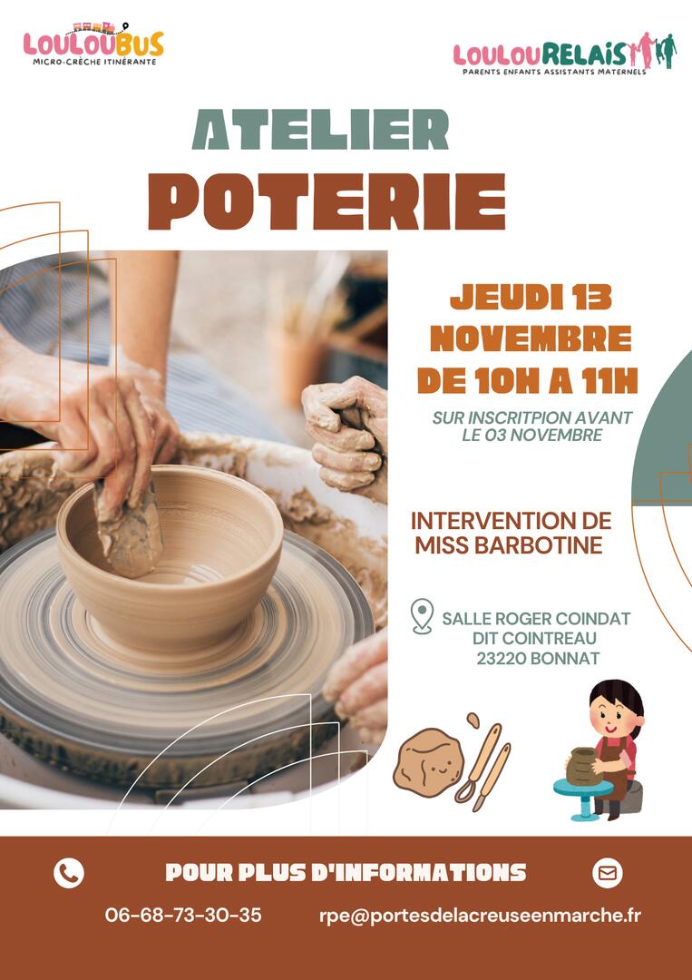 Flyer cours de poterie photo géométrique marron et vert  - 1