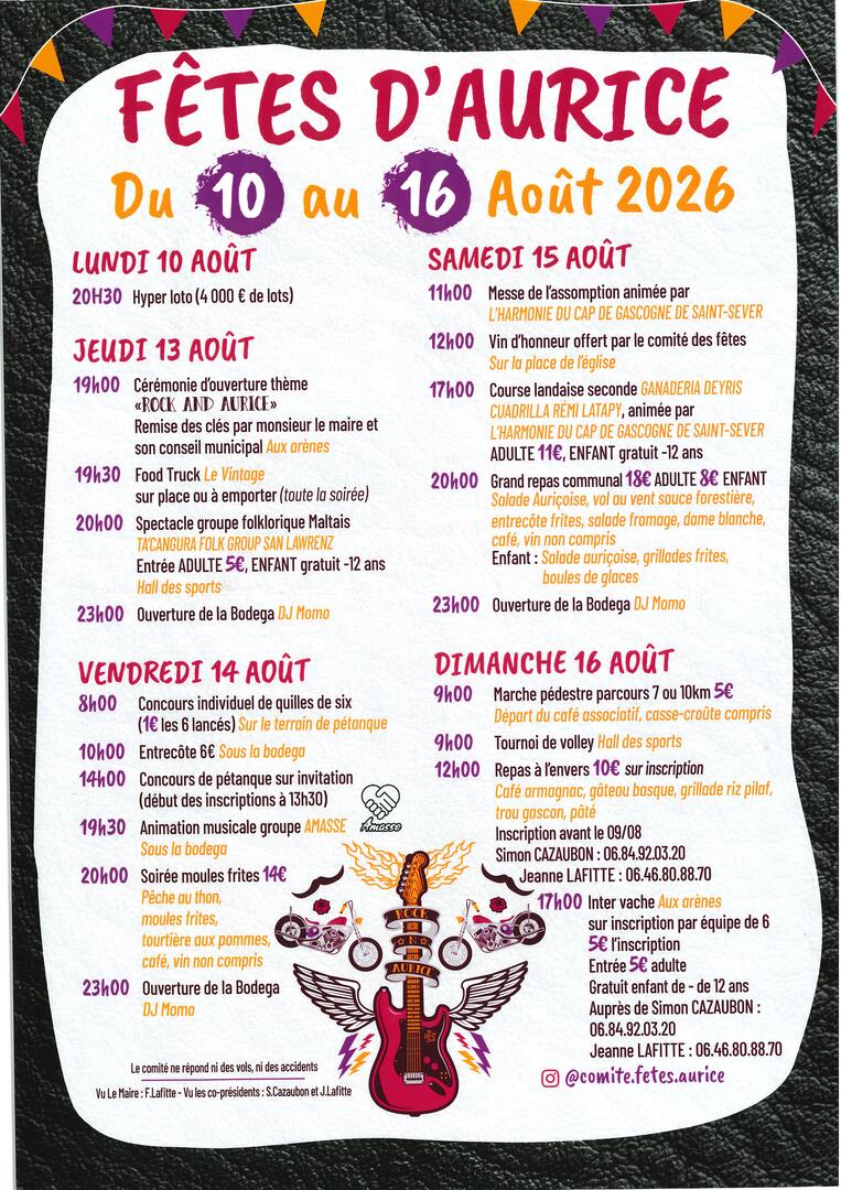 Fêtes Aurice 2026