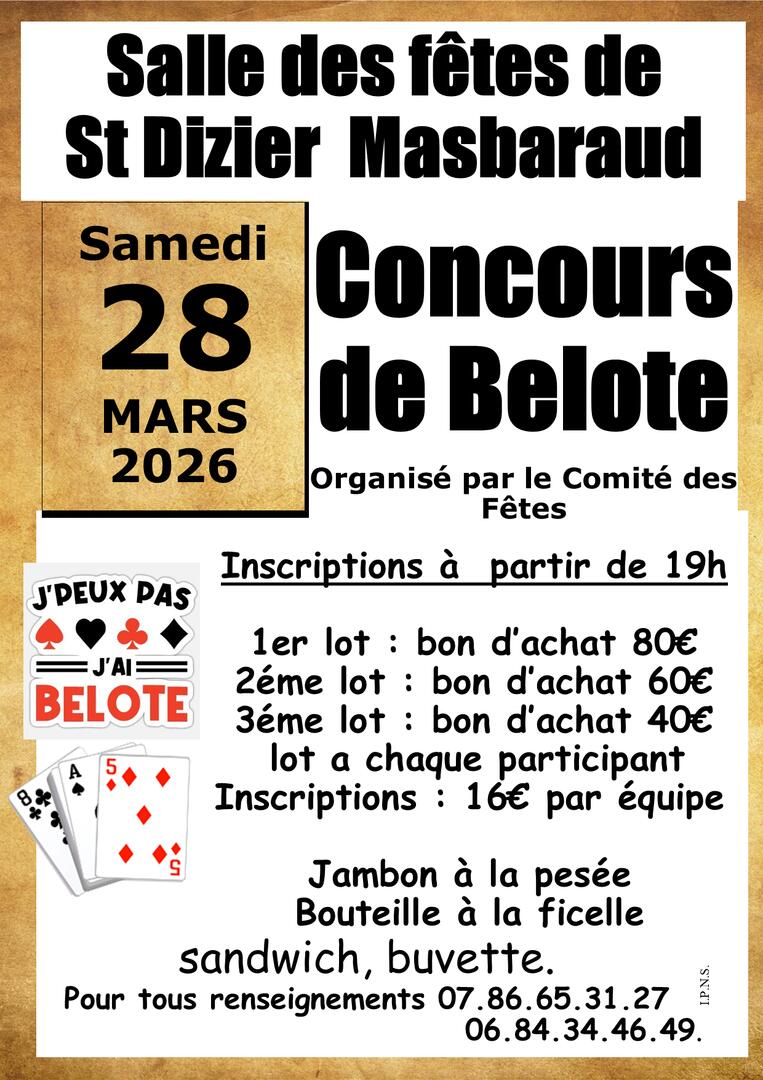 Affiche concours de belote 2026