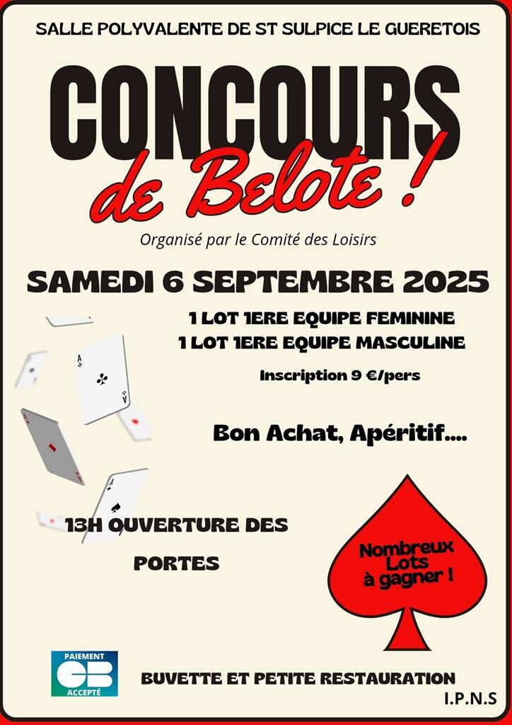 Concours de belote St Sulpice Le Guérétois