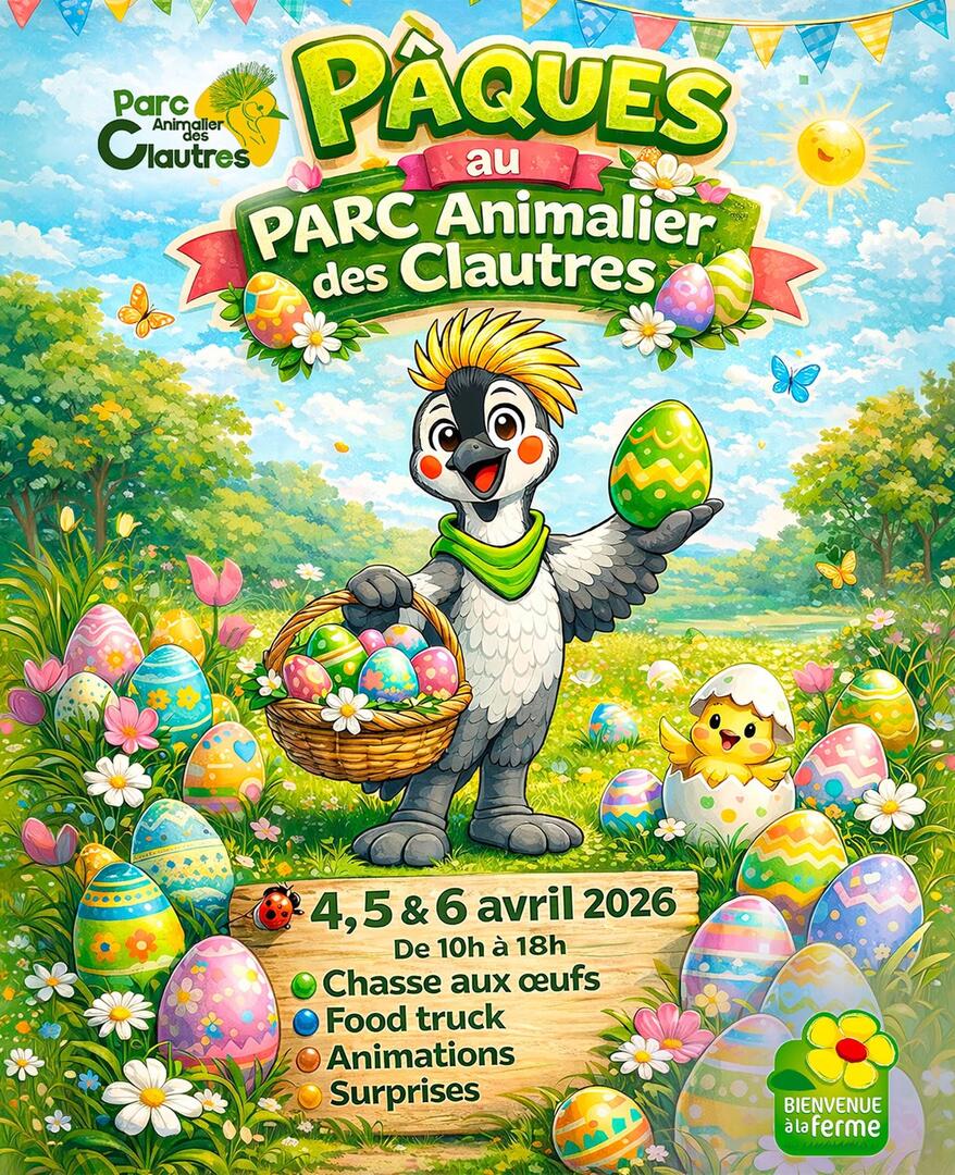 Affiche Pâque 2026 au Parc Animalier des Clautres