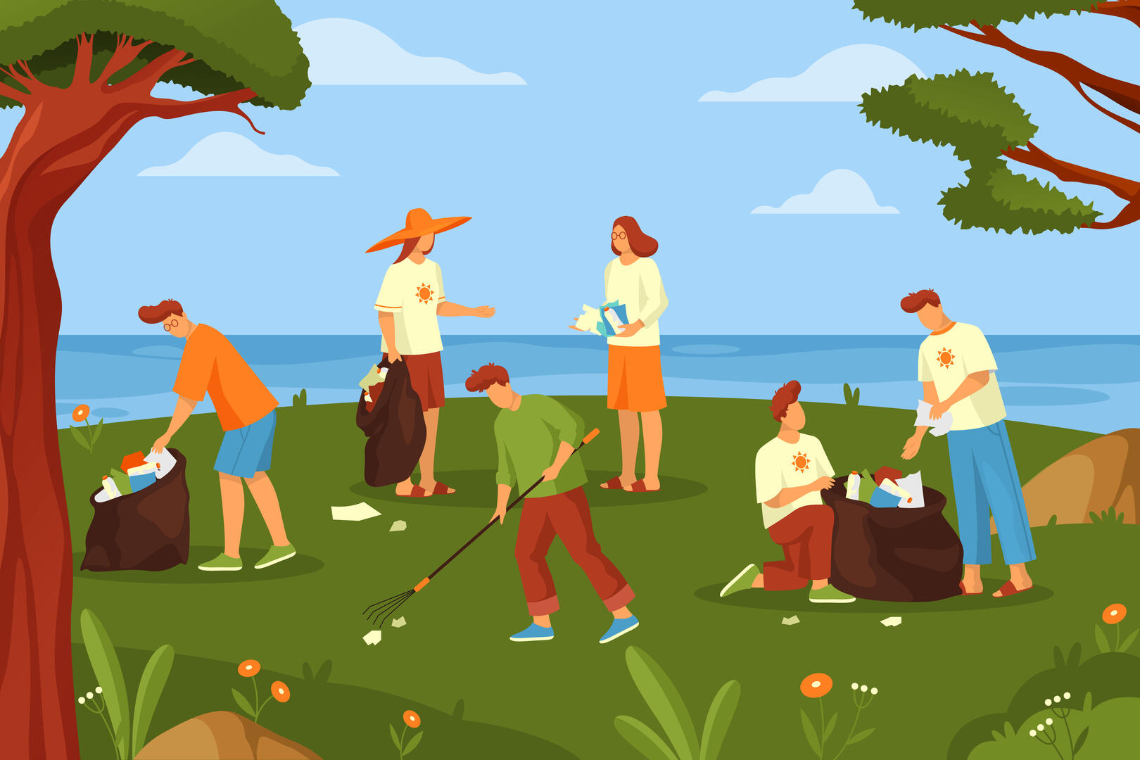 Banner of social charity activity, nature cleaning