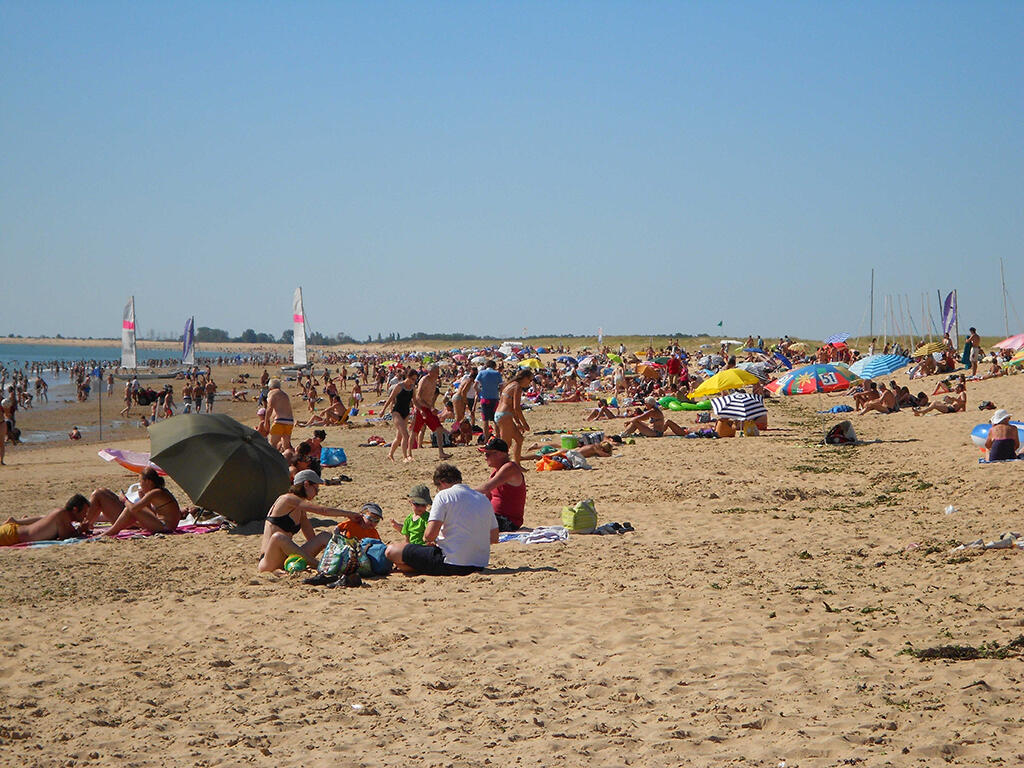 GRAND PLAGE-L'AIGUILLON-LA-PRESQU'ILE-vue plage avec vacanciers