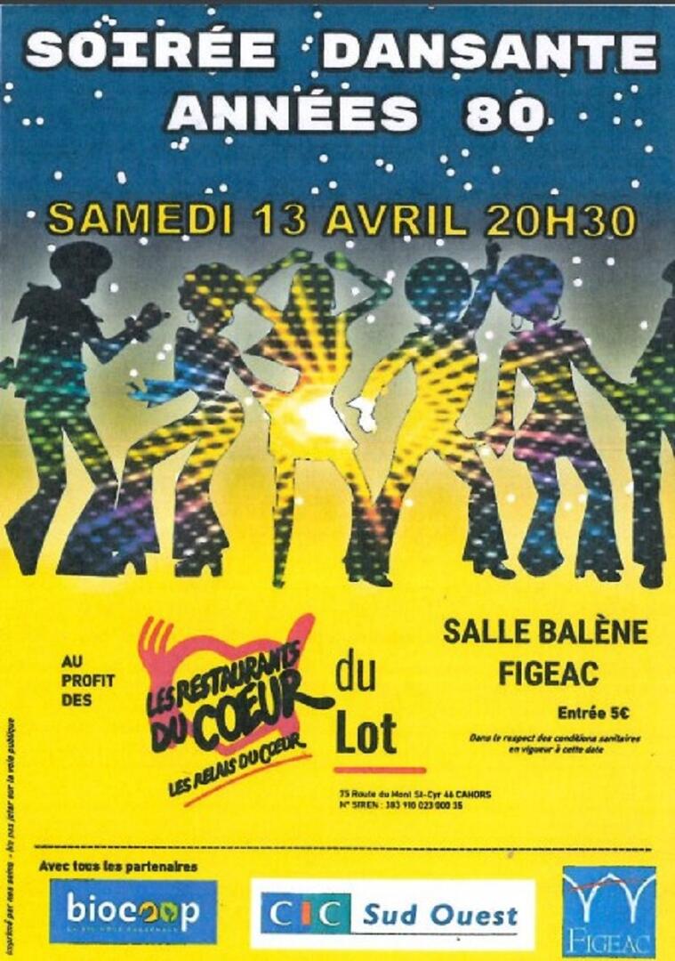 Soirée dansante années 80 pour les Restos du Cœur ! (Figeac) | Figeac