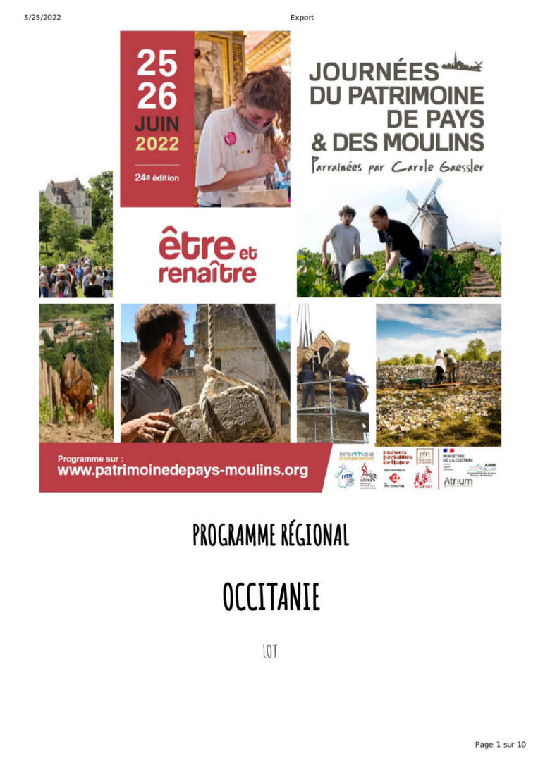 Journées du Patrimoine de Pays et des Moulins