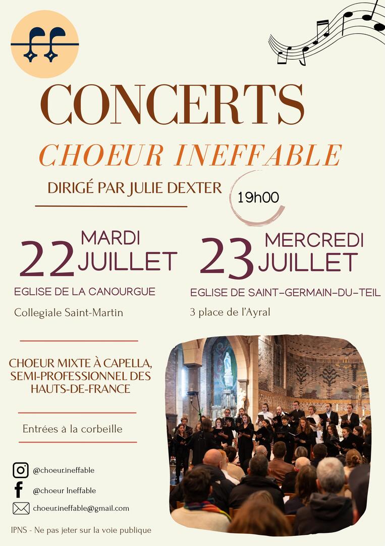 Concerts de Choeur Ineffable à La Canourgue et Saint germain du teil