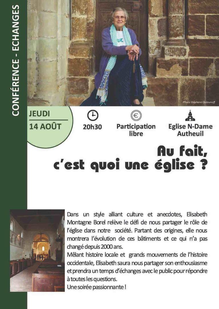 14 août conférence au fait c'est quoi une église