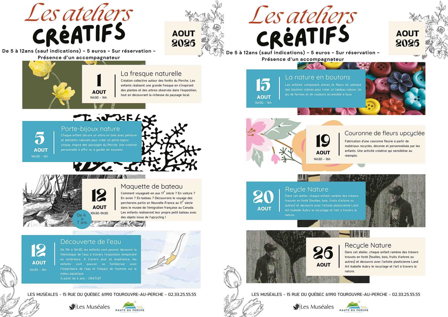 Ataliers creatifs aout 2026